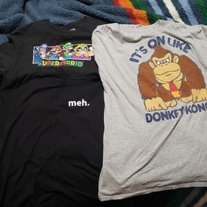 Lot Of 3 Mens 2XL Tees Mario Bros, Meh, Donkey Kong